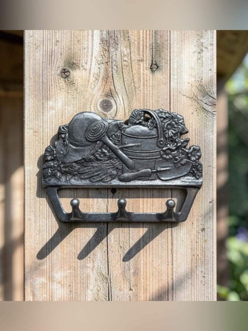 🫶🏻 Decorative Garden-Themed Wall Hook Rack in Metallic Gray Pewter